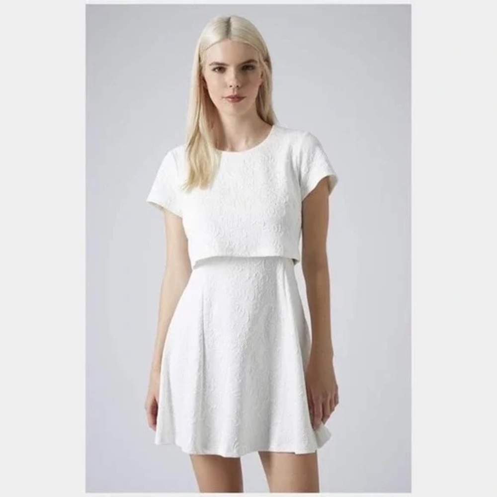 Topshop White Textured/Jacquard Cut-out Skater Dress